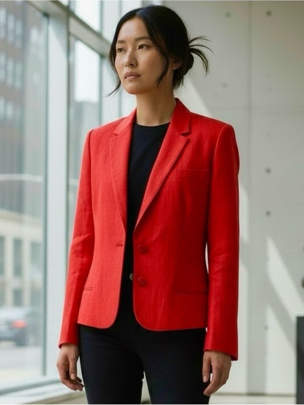 LINEN 90s CLASSIC RED 2 BUTTON FITTED BLAZER FULLY LINED QUIET LUXURY SZ 12